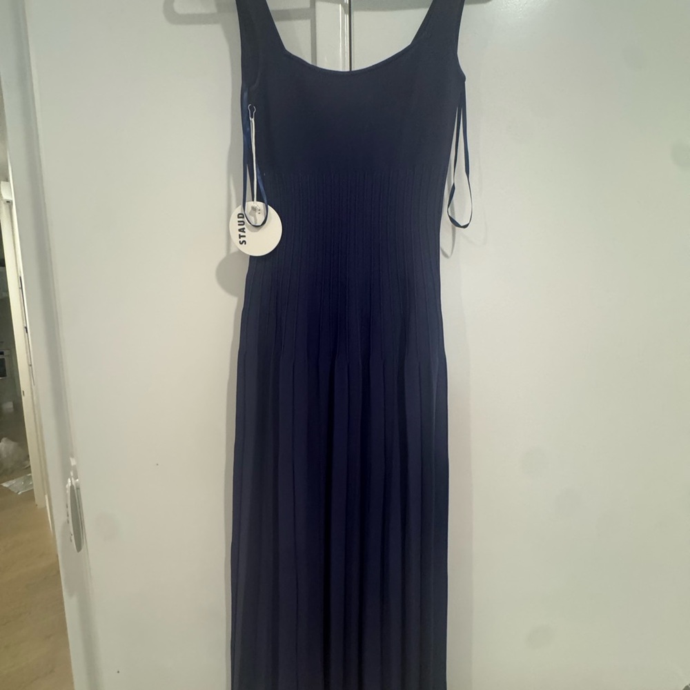 STAUD Navy Blue Pleated Maxi Dress - Picture 4 of 5